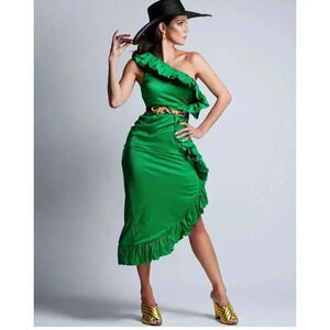 The Attico Frill Asymmetrical Emerald Green Midi Dress